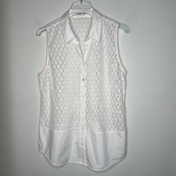 Equipment White Lace Sleeveless Button Up Blouse Size Medium - Picture 8 of 9